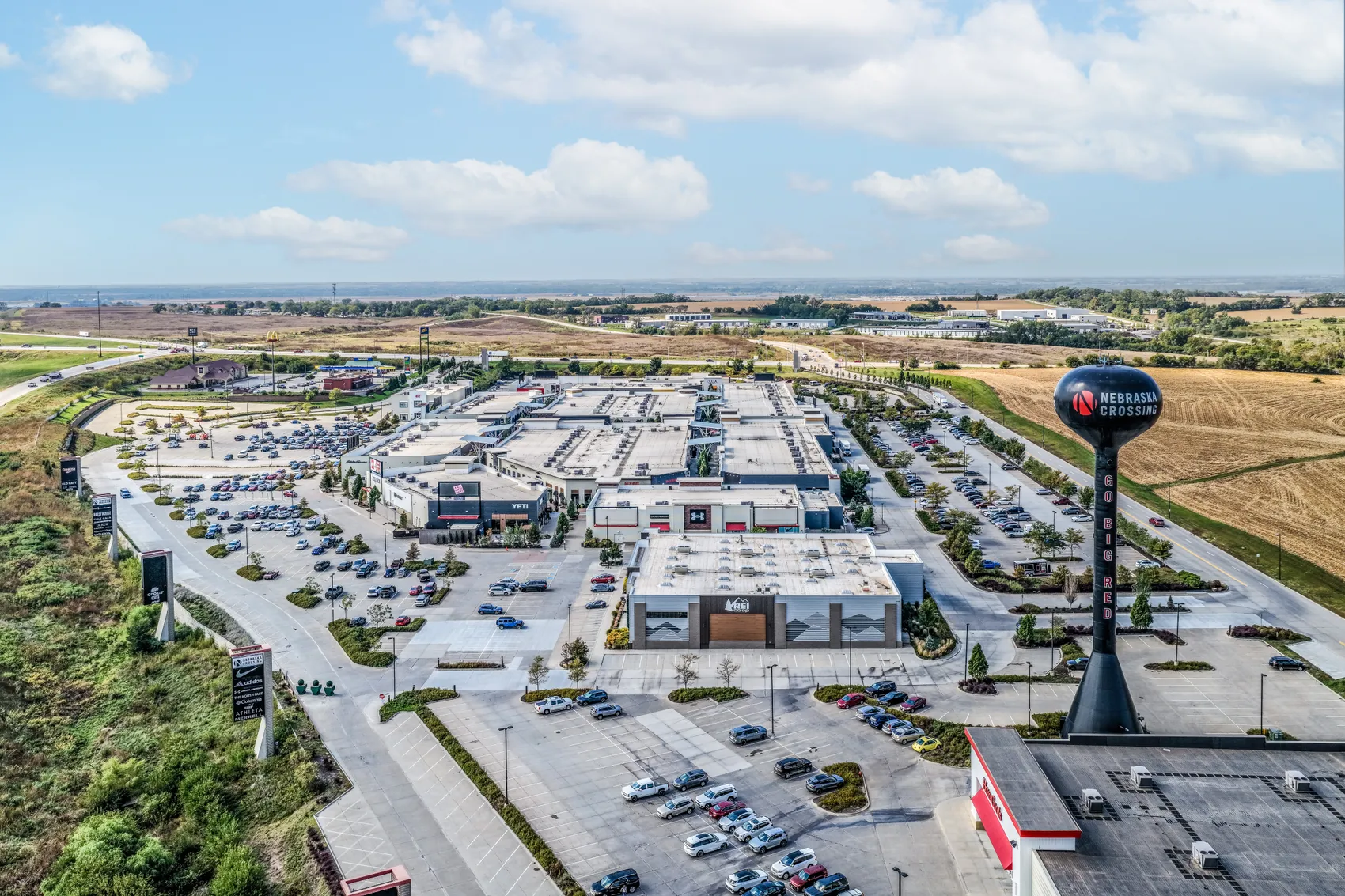 Aerial view of the Nebraska Crossing outdoor shopping center